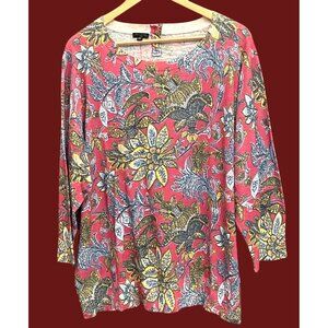 NWT Talbots Plus 3X Pink Yellow Bohemian Floral Print Sweater Artsy Classic